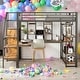 preview thumbnail 2 of 7, Full Size Loft Bed with Built-in Desk and Storage Staircase, Metal Kids Bed Frame with Small Wardrobe and Storage Shelves, Black