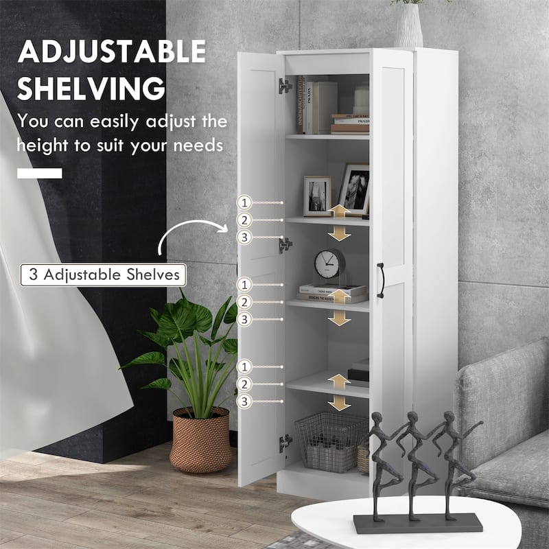 69" Tall Pantry Cupboard Cabinet w/ Soft Close Doors, Movable Shelves