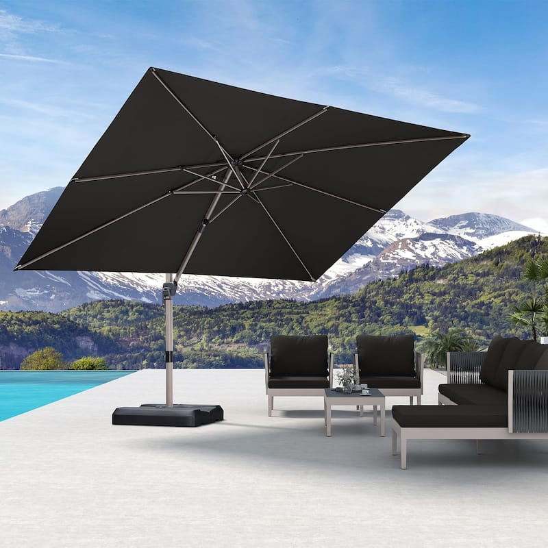 PURPLE LEAF Elegant Champagne-Gold Patio Cantilever Umbrella Adjustable Offset Umbrella - Grey
