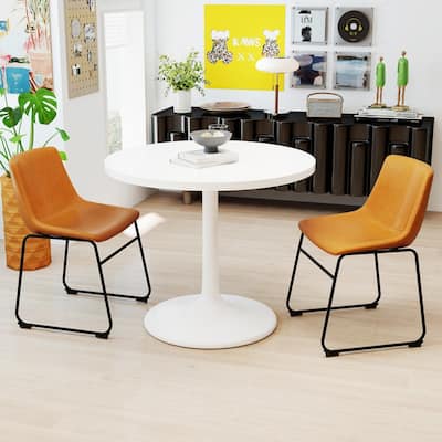 Elegant PU Leather Dining Chair with Iron Legs，Set of 2