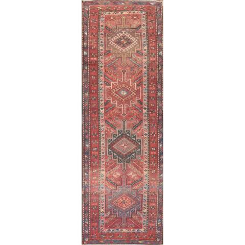 Heriz Persian Vintage Runner Rug Handmade Wool Carpet - 3'10"x 13'3"