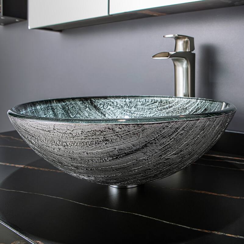 Vinnova Glass Circular Vessel Bathroom Sink without Faucet