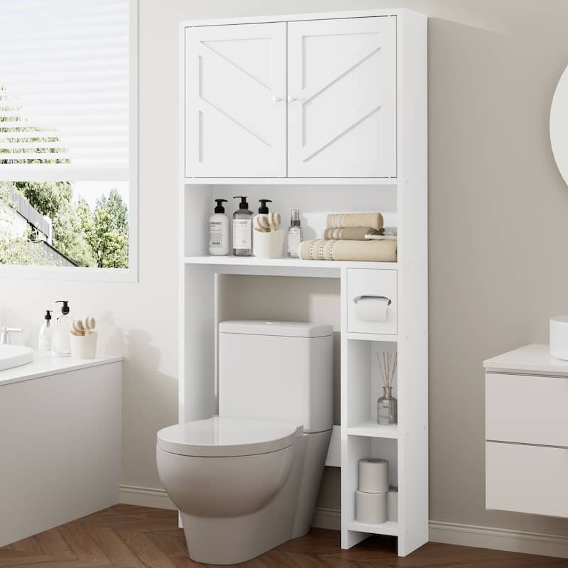 Over-The-Toilet Storage Cabinet with Side Shelves – Adjustable Bathroom Organizer