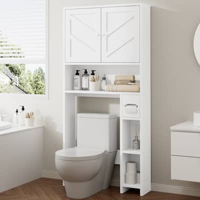 Over-The-Toilet Storage Cabinet with Side Shelves – Adjustable Bathroom Organizer