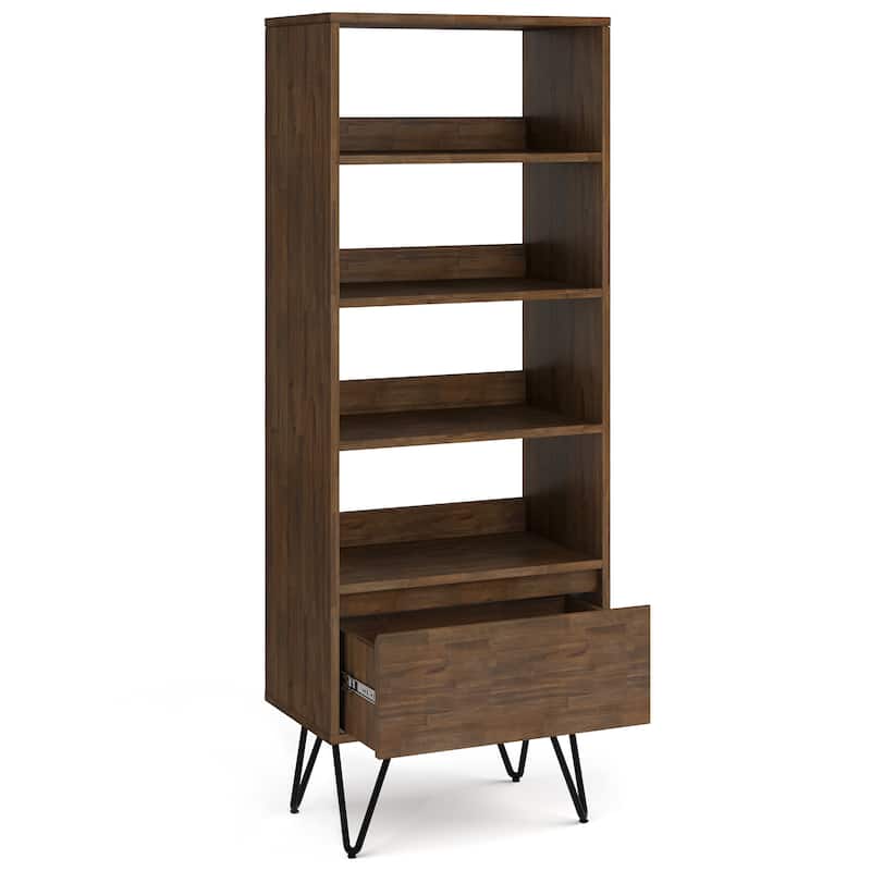 WYNDENHALL Saylor SOLID ACACIA WOOD and Metal 64x24 inch Rectangle Modern Industrial Bookcase in Rustic Natural Aged Brown