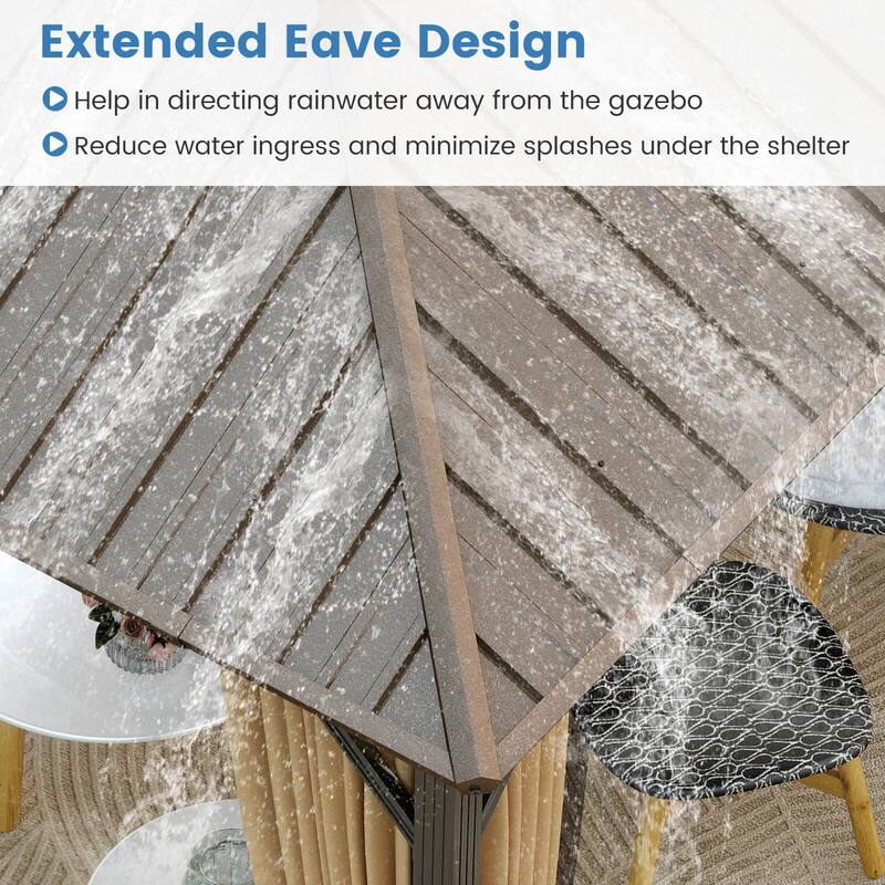 Costway 12 x 10 FT Hardtop Gazebo with Netting Heavy-Duty Double-Roof - Coffee