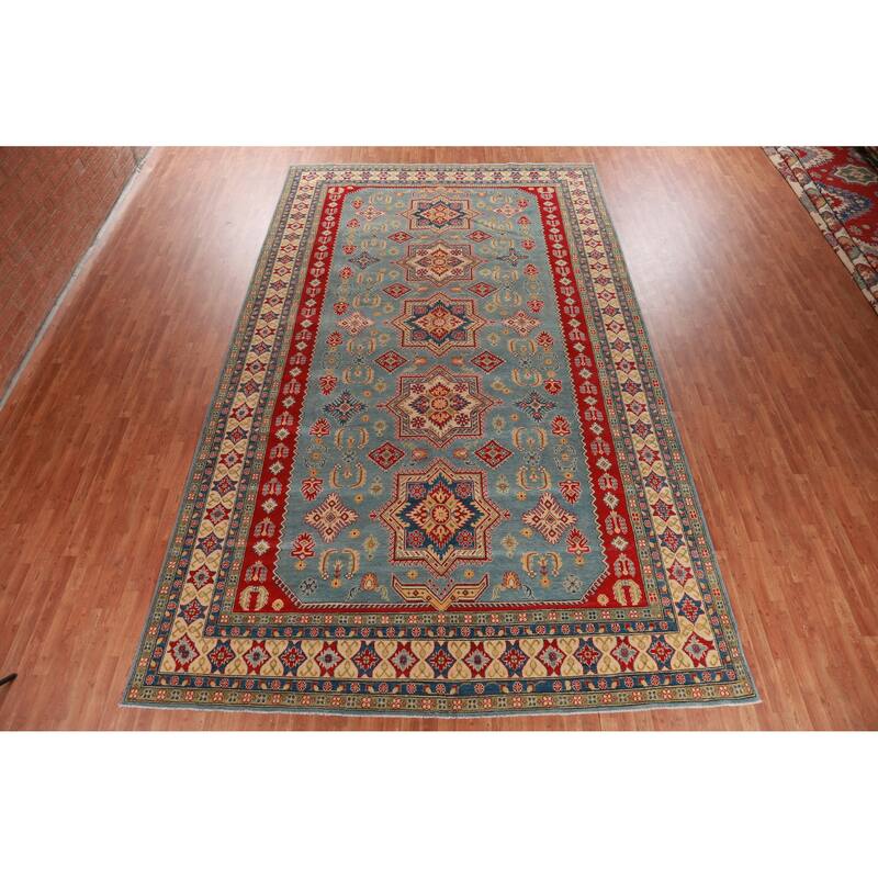 Hand Knotted Oriental 100% Wool Carpet Traditional Geometric Navy Blue & Blues Kazak Area Rug - 16' 3'' X 9' 10''