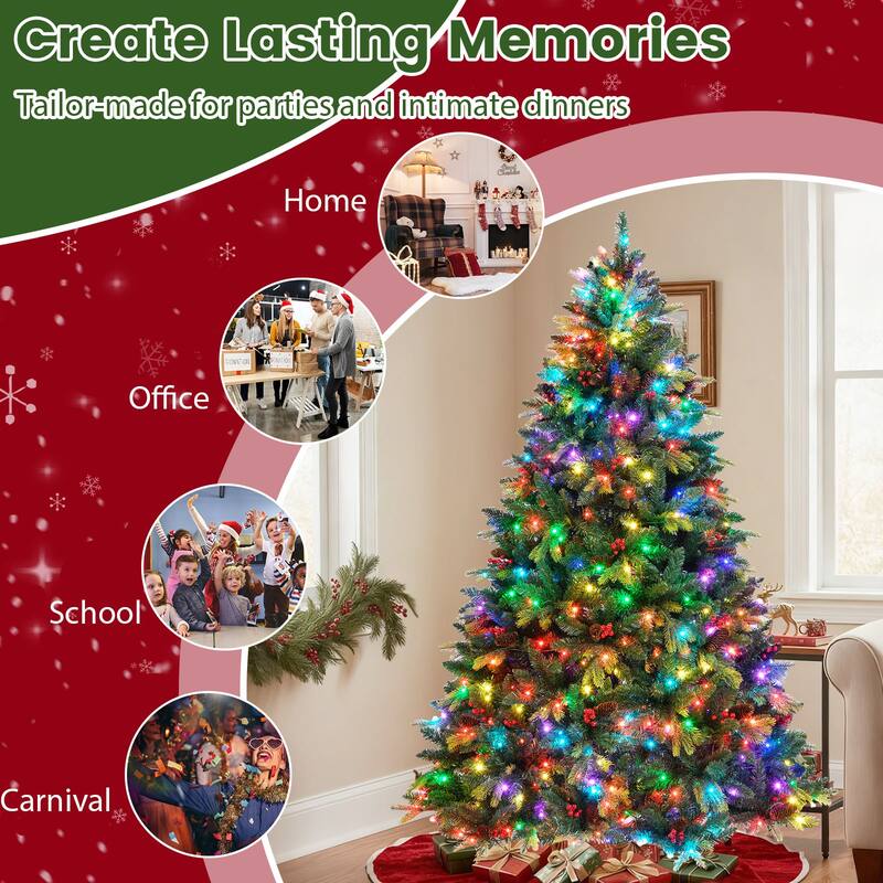 Costway 5/6/7/8 FT Artificial Christmas Tree with 250/370/500/650 RGB - Green - See Details