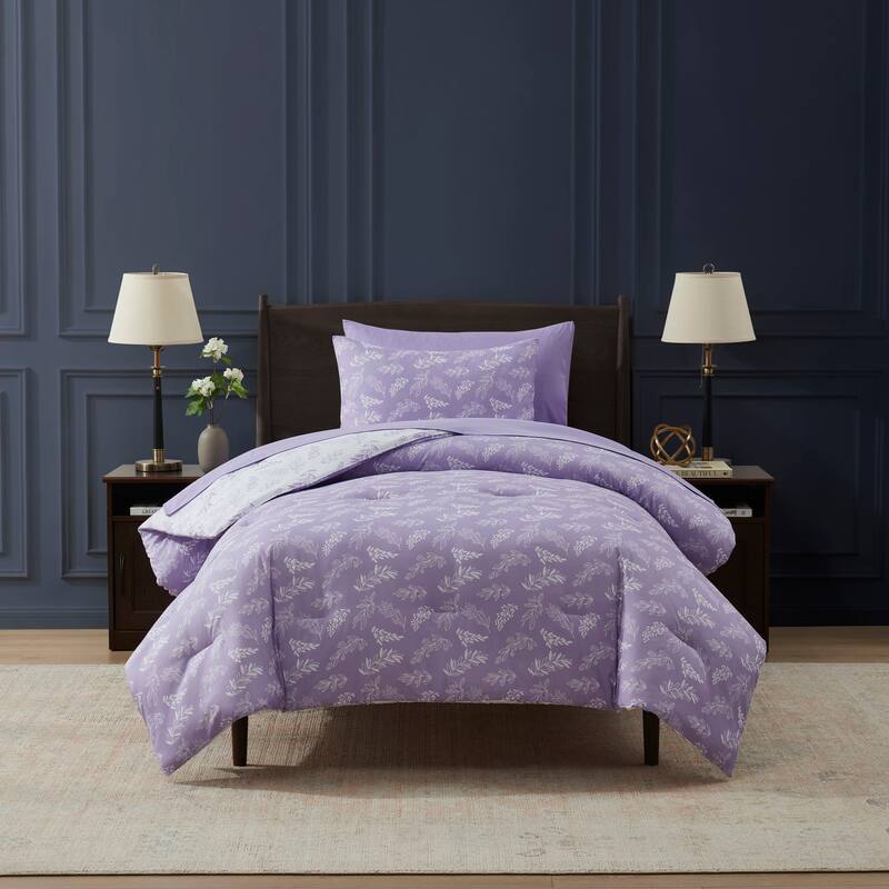 Empyrean 7 Pc Botanical Comforter Set with Sheets, Soft Breathable Lightweight Bedding Bag
