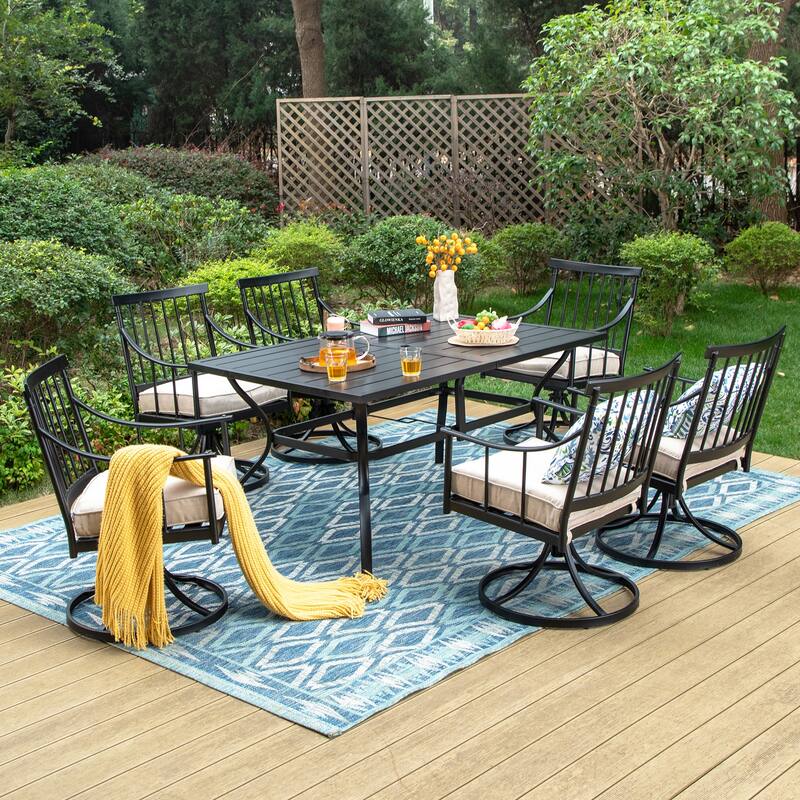 MAISON ARTS 7-Piece Patio Dining Set Steel Rectangle Table & 6 Dining Arm Chairs