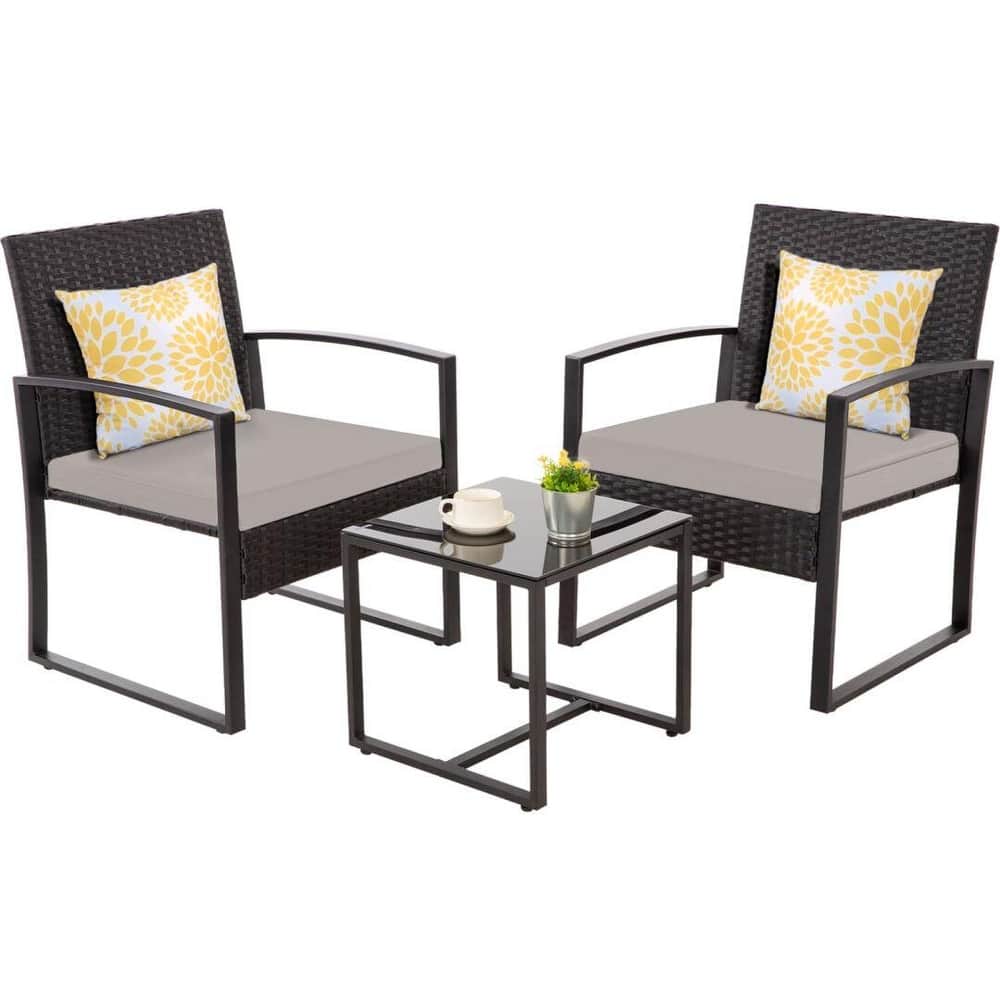 3-Piece Wicker Bistro Set, Outdoor Patio chairs with Coffee Table