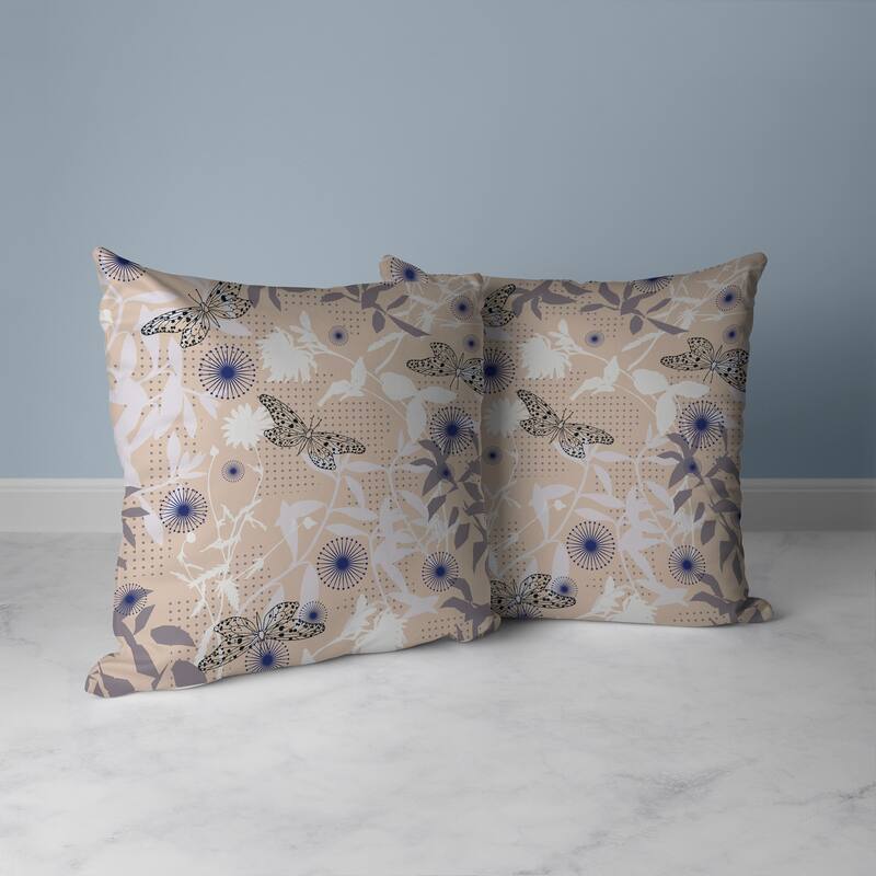 Butterfly Floral Orbit Faux Suede Reversible Throw Pillow Blue and Light