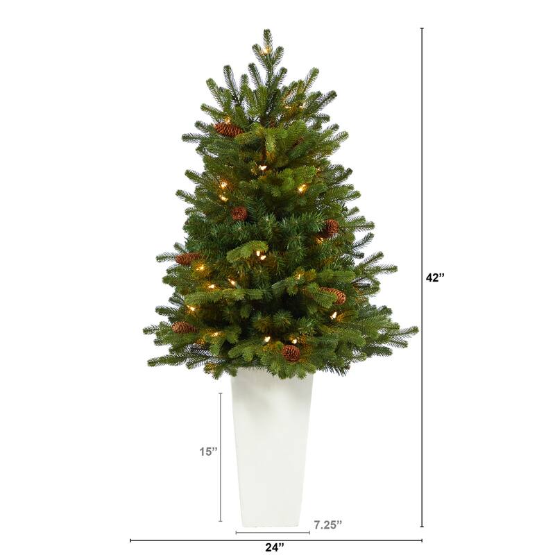 3.5Ft Artificial Christmas Tree with Lights & Pine Cones - Holiday Decor - Green - 36