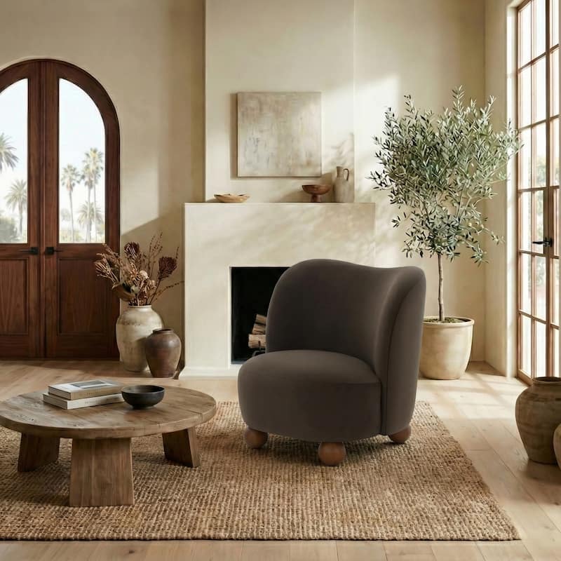 SAFAVIEH Couture Rodolfo Boucle Accent Chair - 28"W x 31"D x 31"H - Dark Brown/Walnut