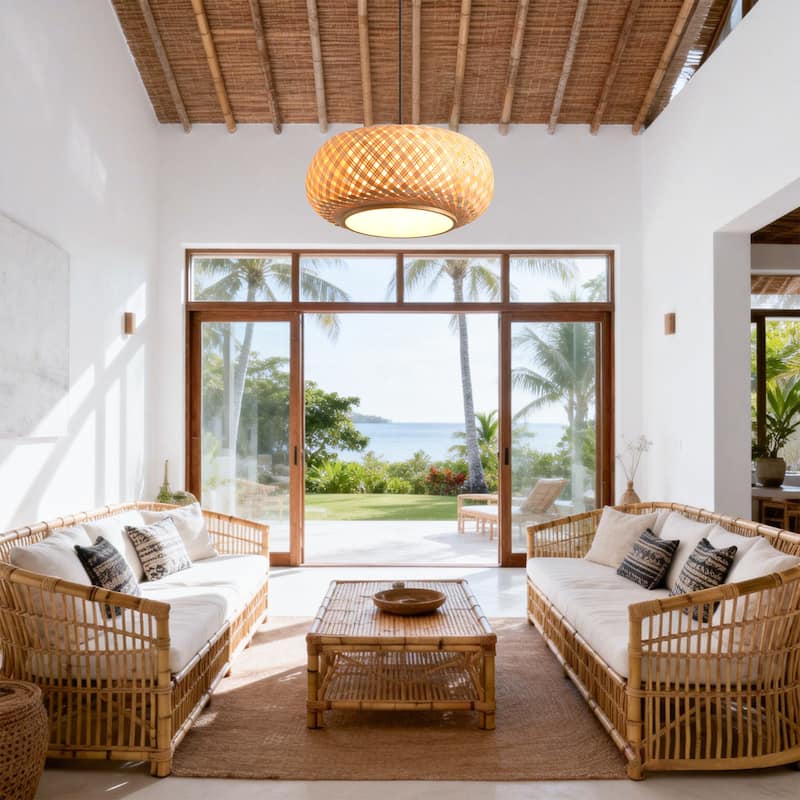 16" Bohemian Natural Bamboo Round Handmade Adjustable Pendant Chandelier