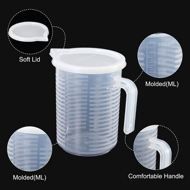 Graduated Beaker, 1000ml PP Plastic Cup Double Sided Graduations - Transparent