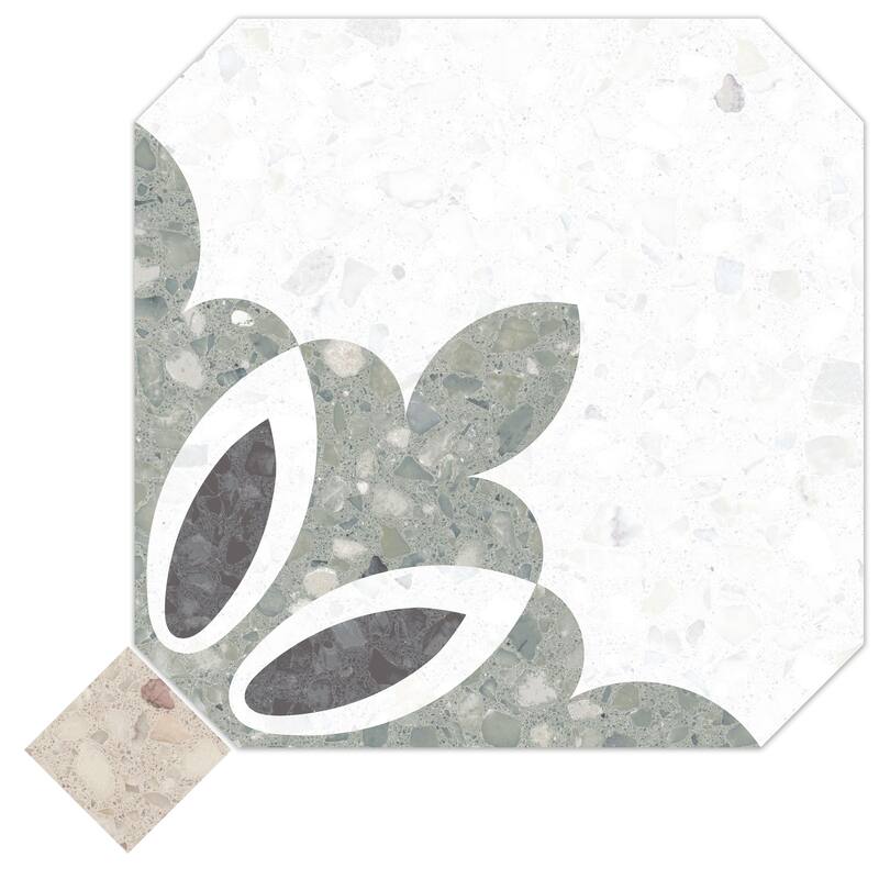 Merola Tile Riviera Octagon Antibes Verde with Taco Beige 7-7/8" x 7-7/8" Porcelain Floor and Wall Tile