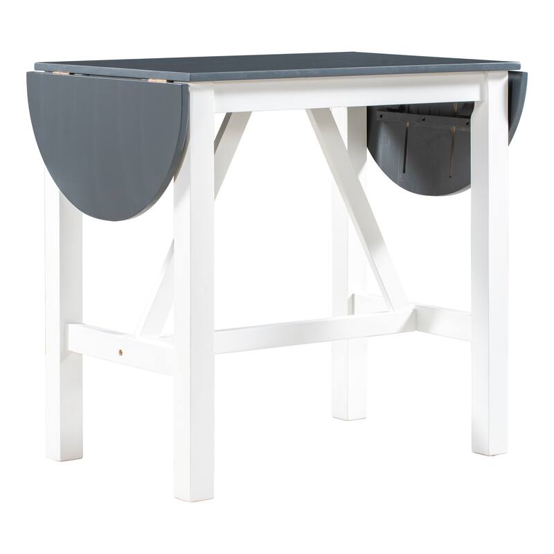 3-Piece Wooden Counter Height Dining Table Set with Drop Leaf Table
