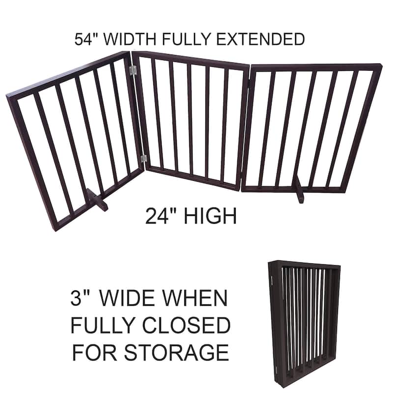 54 inch Freestanding 3-Panel Folding Wood Pet Gate - Brown - 54"Lx1"Wx24"H