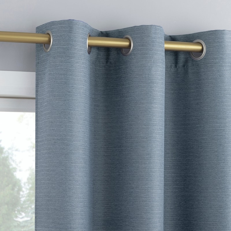 No. 918 Landon Textured Semi-Sheer Grommet 1-Piece Curtain Panel, Single Panel - 40" x 84" - Denim Blue