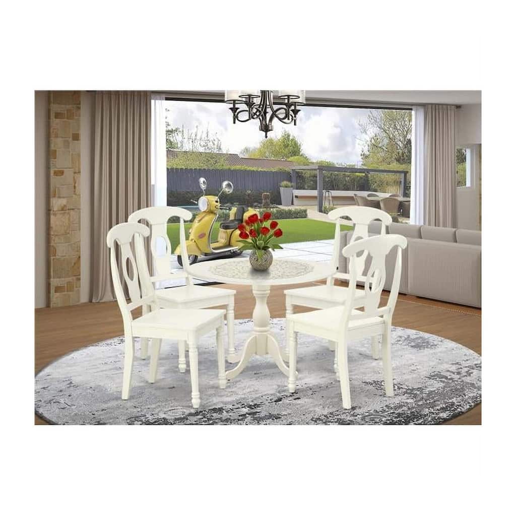 5 Piece Dining Set - Linen White Table & Chairs - Modern Dinette Set