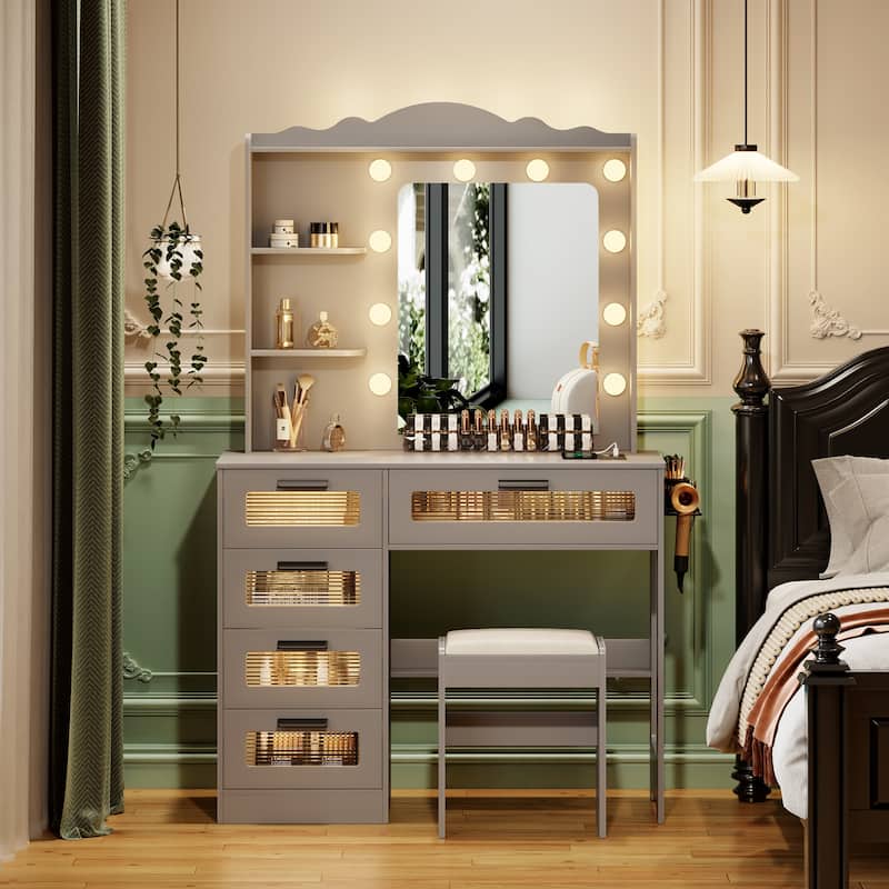 Makeup Vanity with 3 Lighting Colors - Grey