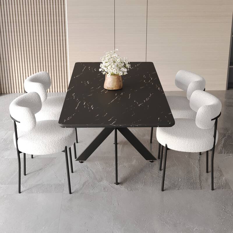 Modern Dining Set with Rectangular Extendable Table & Curved Backrest Round Chairs