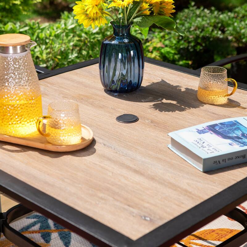 MAISON ARTS 5-Piece Outdoor Dining Set Wood-look Square Table & 4 Textilene Dining Chairs