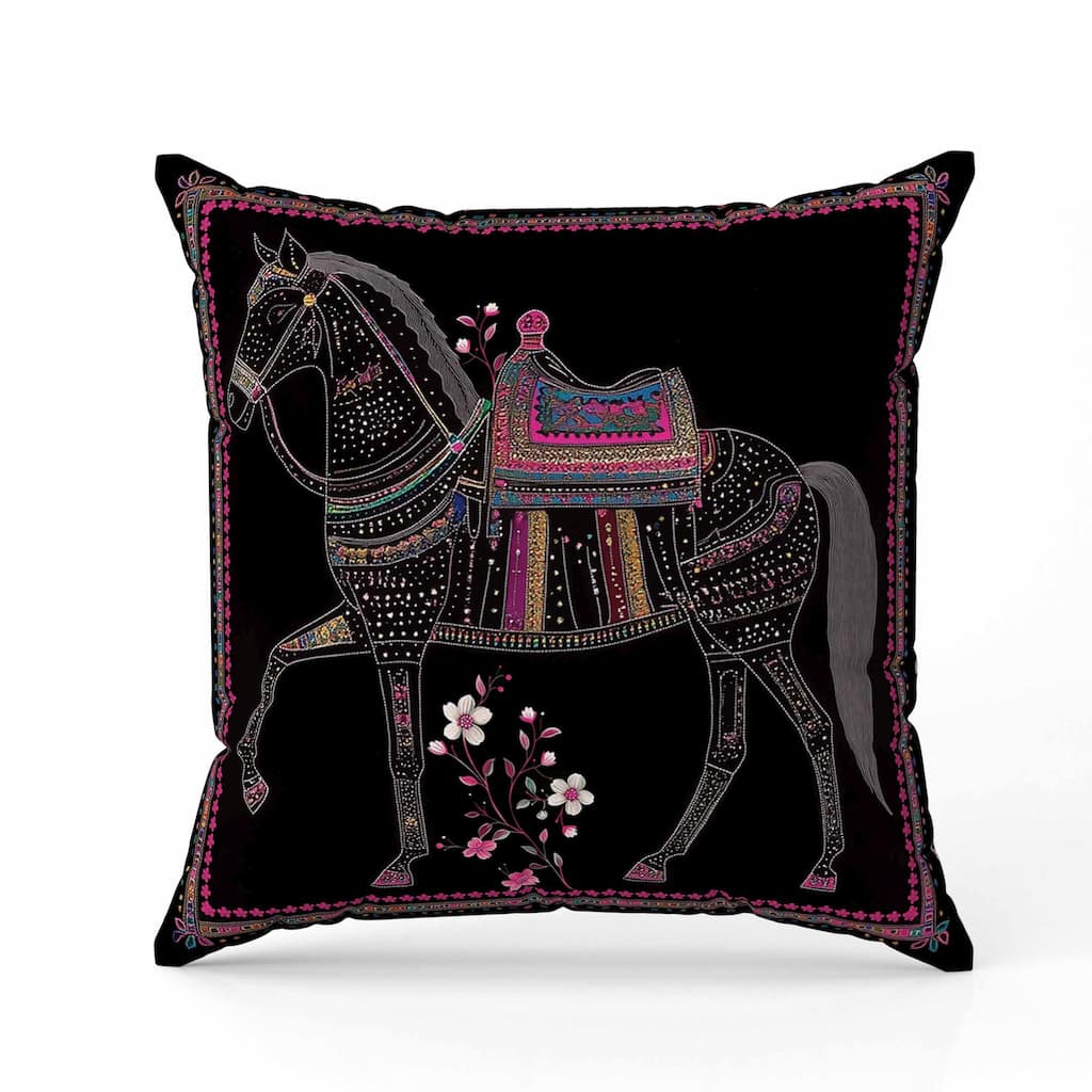 Painted Pony Indoor/Outdoor Reversible Throw Pillow Black and Pink