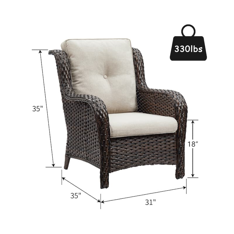 Outdoor Wicker High Back Club Chair with Cushions (Set of 2)