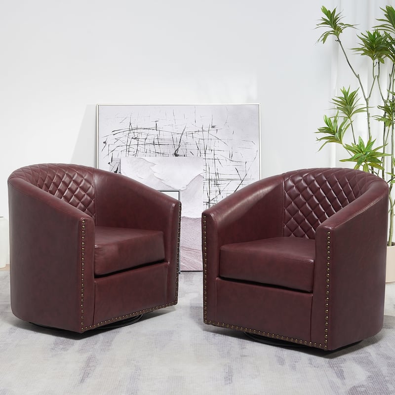 KINWELL 3-Piece PU Living Room Sets 1 Loveseat 2 Swivel Chairs