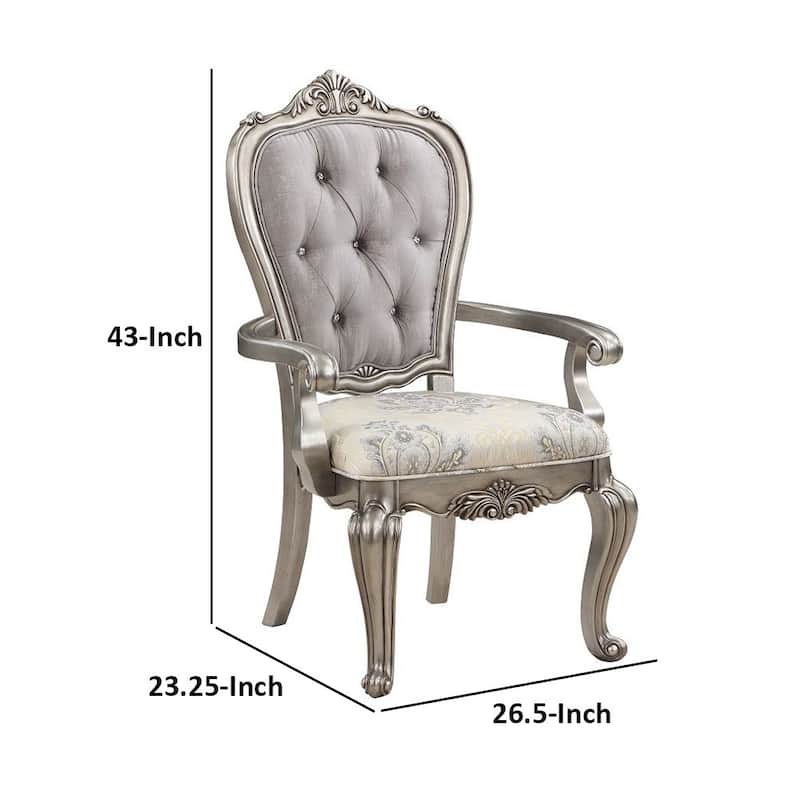 Aria 27 Inch Side Dining Chair Set of 2, Velvet, Antique Platinum Tone