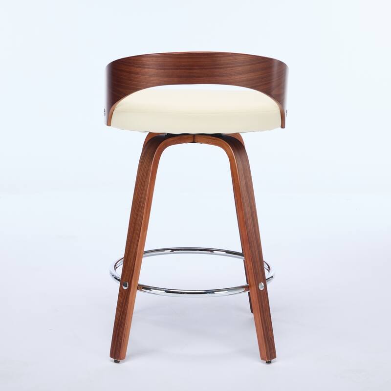 Bar Stools Set of 2,Swivel Bar Height Stools with Low Back,Wood Bar Chairs with Soft Cushion Seat,25-Inch Seat Height