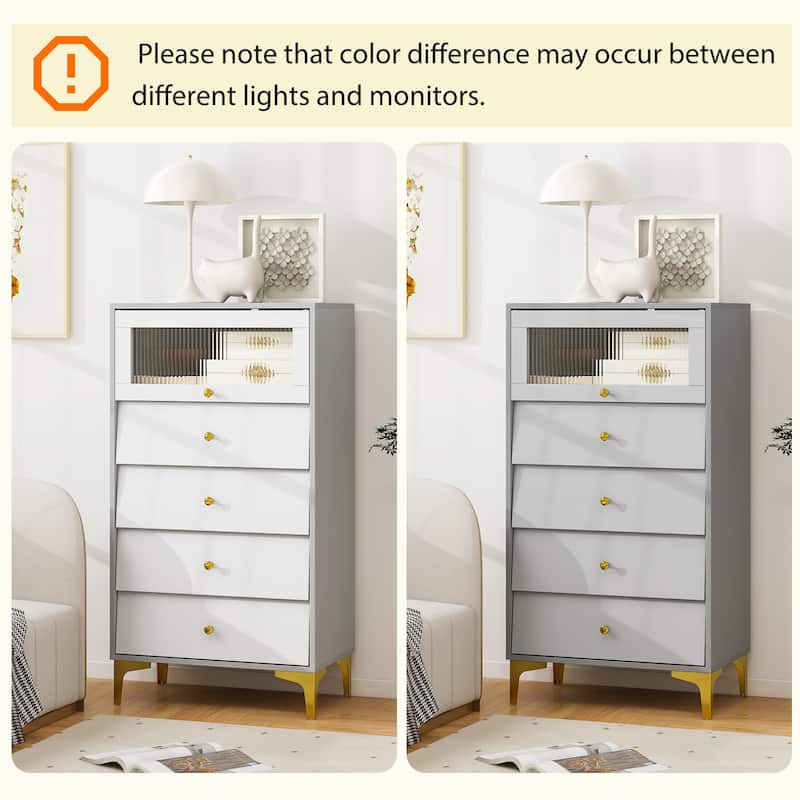 Gymax 4 Drawer Dresser 44.5'' Tall Dresser Chest of Drawers w/Flip-up