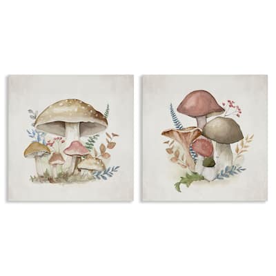 Stupell Pastel Blooming Mushrooms Canvas Wall Art Design By Mollie B. (Set of 2)