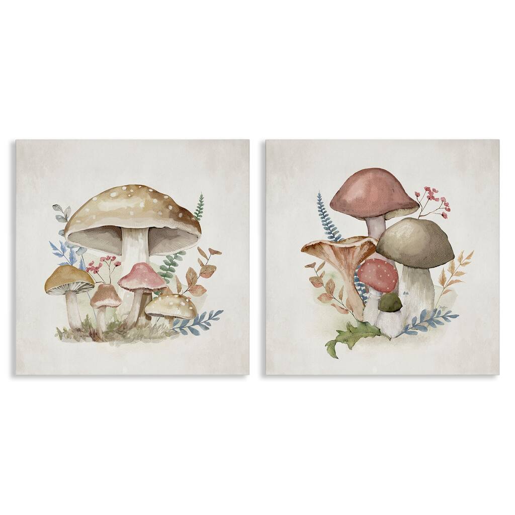 Stupell Pastel Blooming Mushrooms Canvas Wall Art Design By Mollie B. (Set of 2)