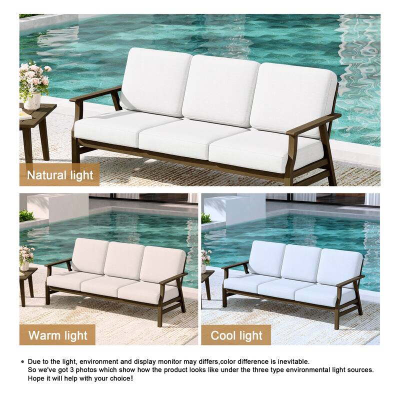 Teak Frame Outdoor Loveseat Daybed with Water-Resistant Cushions.