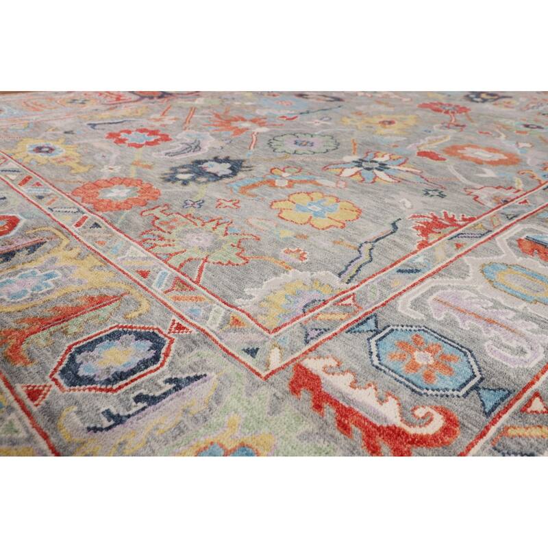 Transitional Gray Oushak Oriental Area Rug Hand-Knotted Wool Carpet - 7'9"x 10'4"