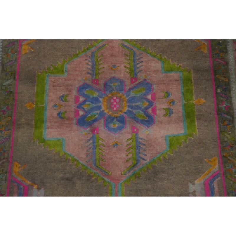Hand Knotted Oriental 100% Wool Carpet Traditional Tribal Greys & Charcoal Meshkin Runner Rug - 10' 3'' X 4' 2''