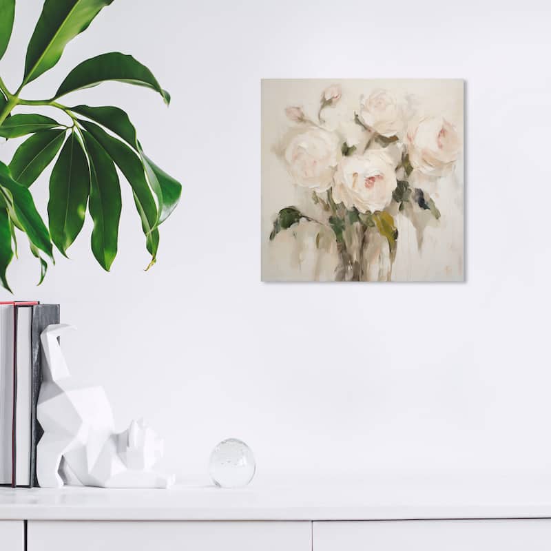 Wynwood Studio Canvas Floral and Botanical French Decor Bouquet White and Antique White French Country Wall Art Canvas Print - 12 x 12
