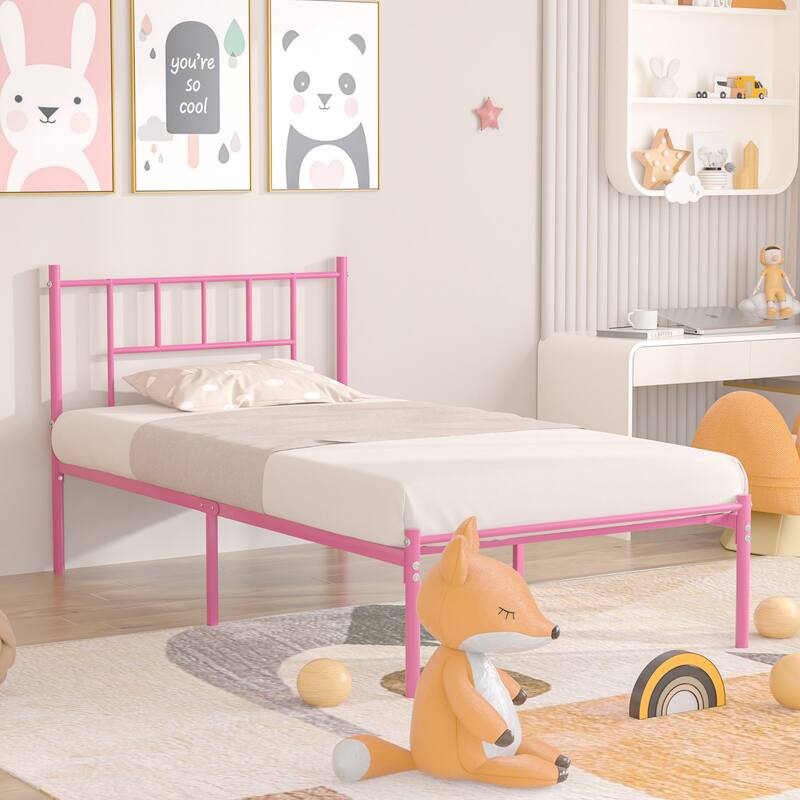 VECELO Victorian Style 14 Inch Metal Platform Bed Frame with Headboard, Heavy Duty Steel Slat Support, No Box Spring Needed