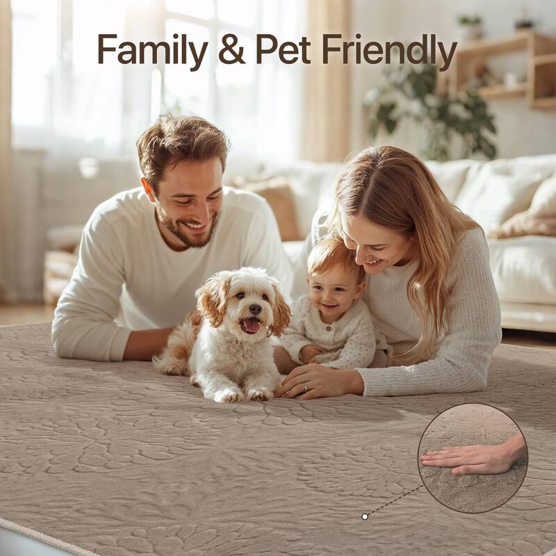 Mcow High-Low Textured Plush Washable Non-Slip Area Rug