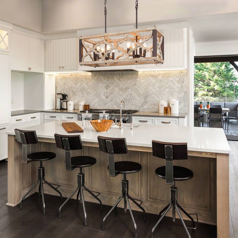 Azizon Farmhouse 8-Light Wood Chandelier Island Lights for Kitchen Island