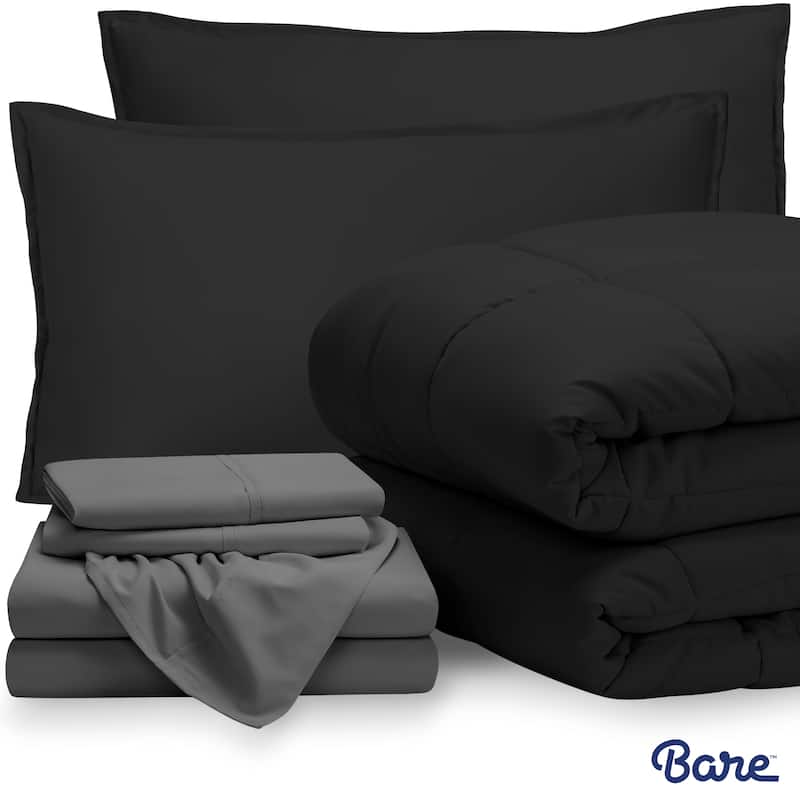 Bare Home Bed-in-a-Bag Down Alternative Comforter & Sheet Set - Black/Grey - King