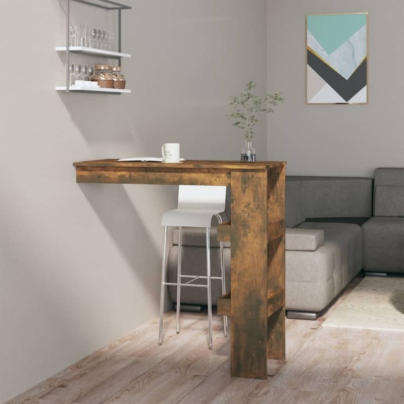 vidaXL Wall Bar Table Kitchen Bar Dining Table Computer Desk Engineered Wood - 40.2" x 17.7" x 40.7" - Smoked oak