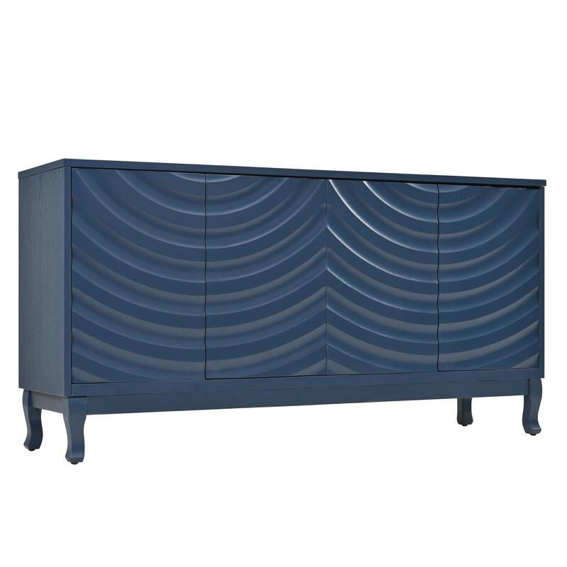 Elegant 59.84" Sideboard with Wavy Pattern Doors and 4-Door for Stylish Home Storage Solutions