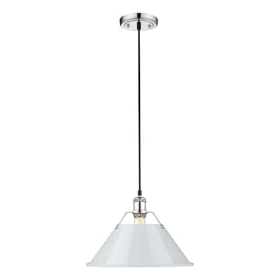 Orwell 14" Wide Large Pendant in Chrome with Dusky Blue - Silver