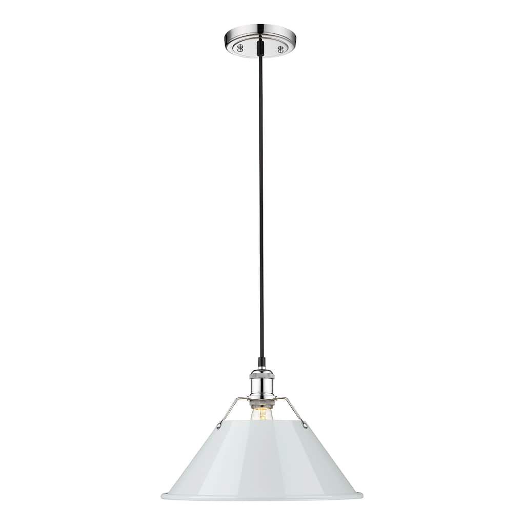 Orwell 14" Wide Large Pendant in Chrome with Dusky Blue - Silver