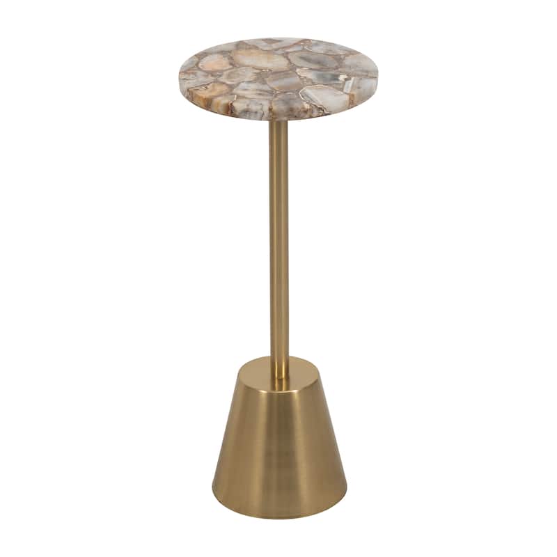 Sagebrook Home Modern 24" Accent Table with Agate Stone Top and Gold Metal Base - 10" x 10" x 24"
