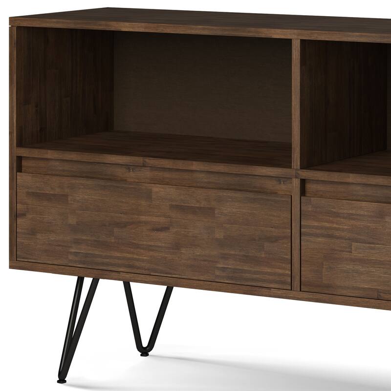 WYNDENHALL Saylor SOLID ACACIA WOOD and Metal 30x54 inch Rectangle Modern Industrial Low Bookcase in Rustic Natural Aged Brown